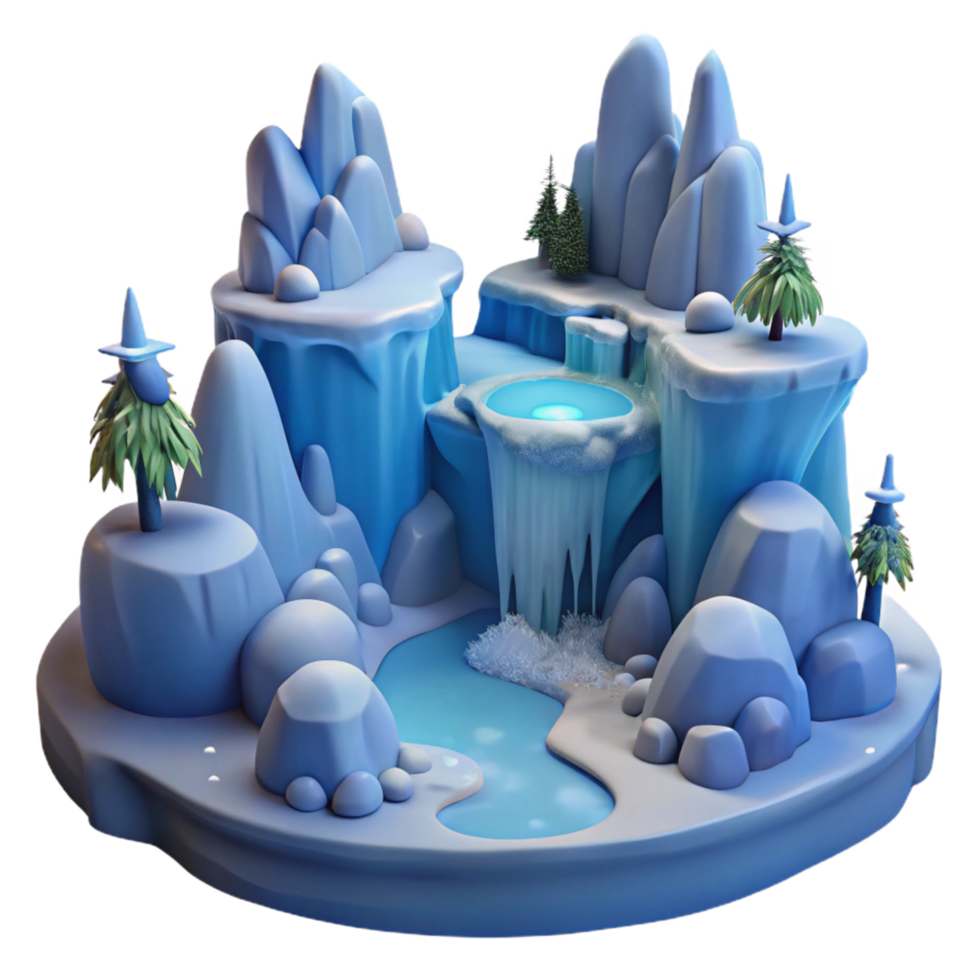 Icy Mountain Waterfall 3D Illustration png