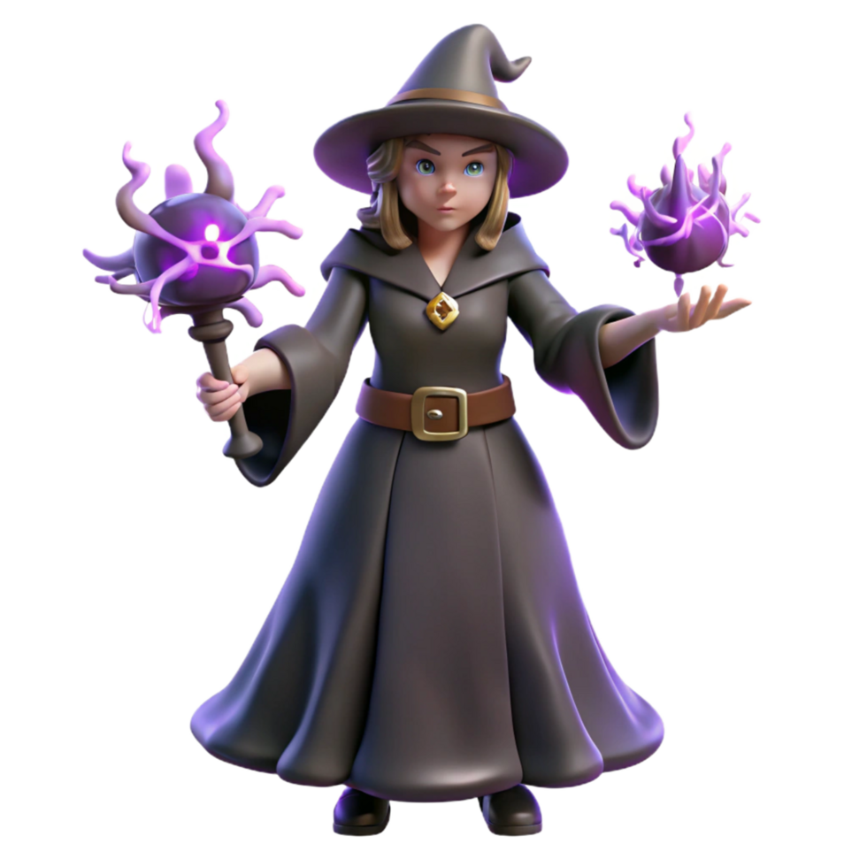 Young Witch 3D Render png