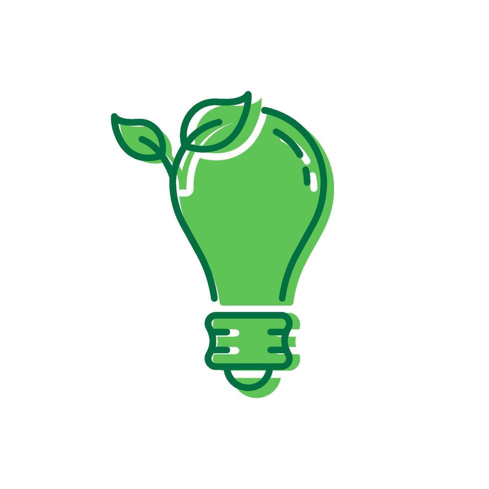 Ecological Low-Energy Lightbulb Icon. Ecology Lamp with Leaf Environment Conservation Pictogram. Light Bulb Eco Electricity Icon. Editable Stroke. Isolated Illustration vector