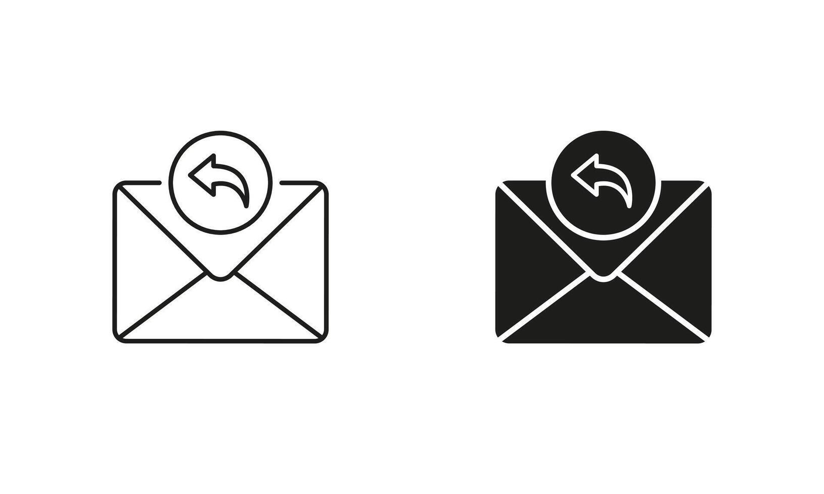 Letter, Mail, Post Pictogram. Responding New Message Symbol. Reply Email Line and Silhouette Icon Set. Envelope Sign. Editable Stroke. Isolated Illustration vector