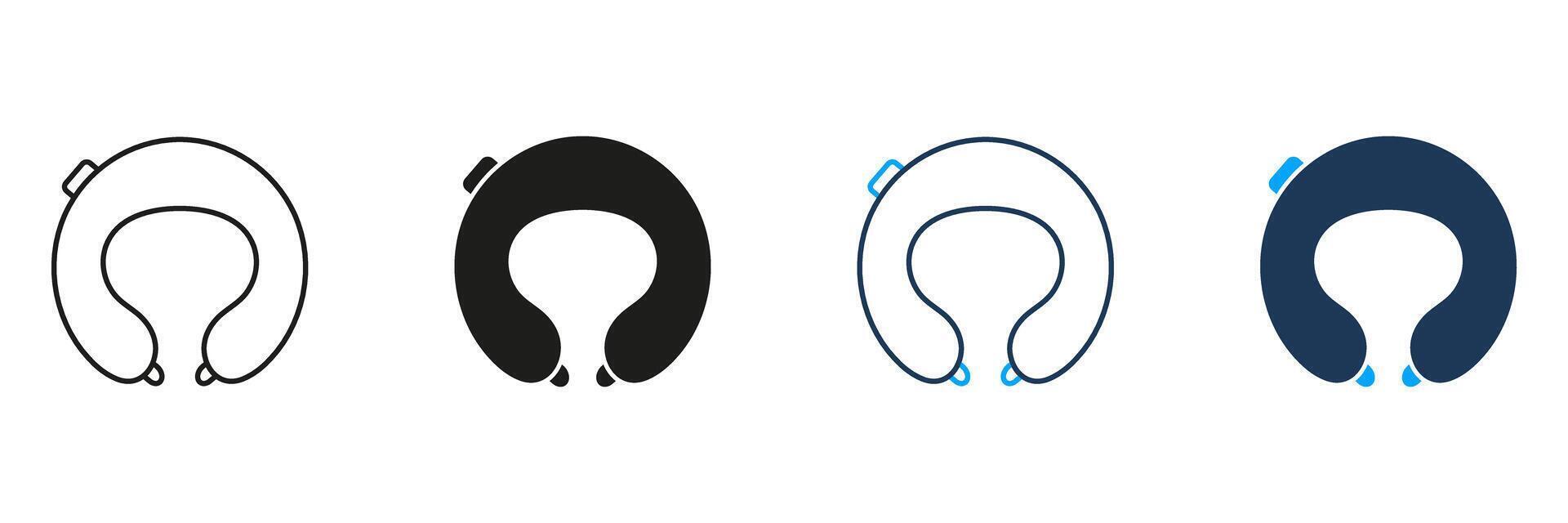 Neck Pillow Line and Silhouette Icon Set. Travel Cushion for Comfort and Support Symbol. Portable Comfortable Cushion for Trip. Editable Stroke. Isolated Illustration vector