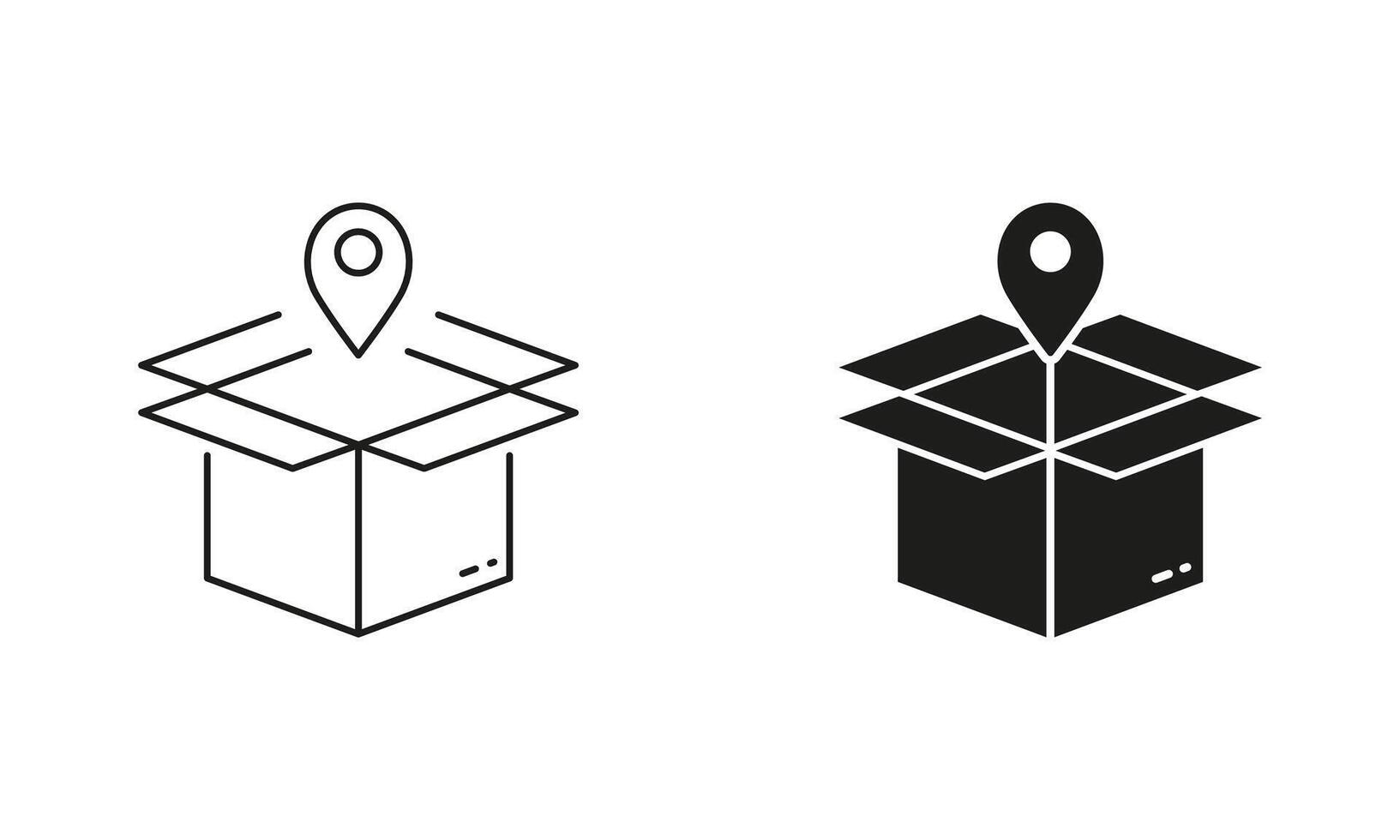 Order Location Line and Silhouette Icon Set. Receive Parcel Place. Delivery Service Pictogram. Editable Stroke. Isolated Illustration vector