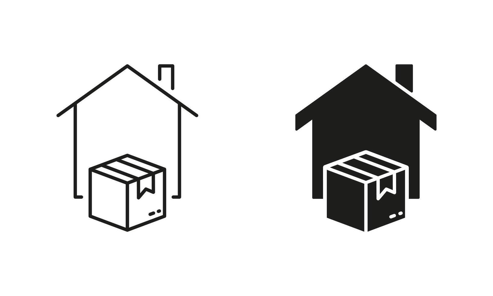Home Delivery Service Line and Silhouette Icon Set. Address Delivery Sign. Editable Stroke. Isolated Illustration vector