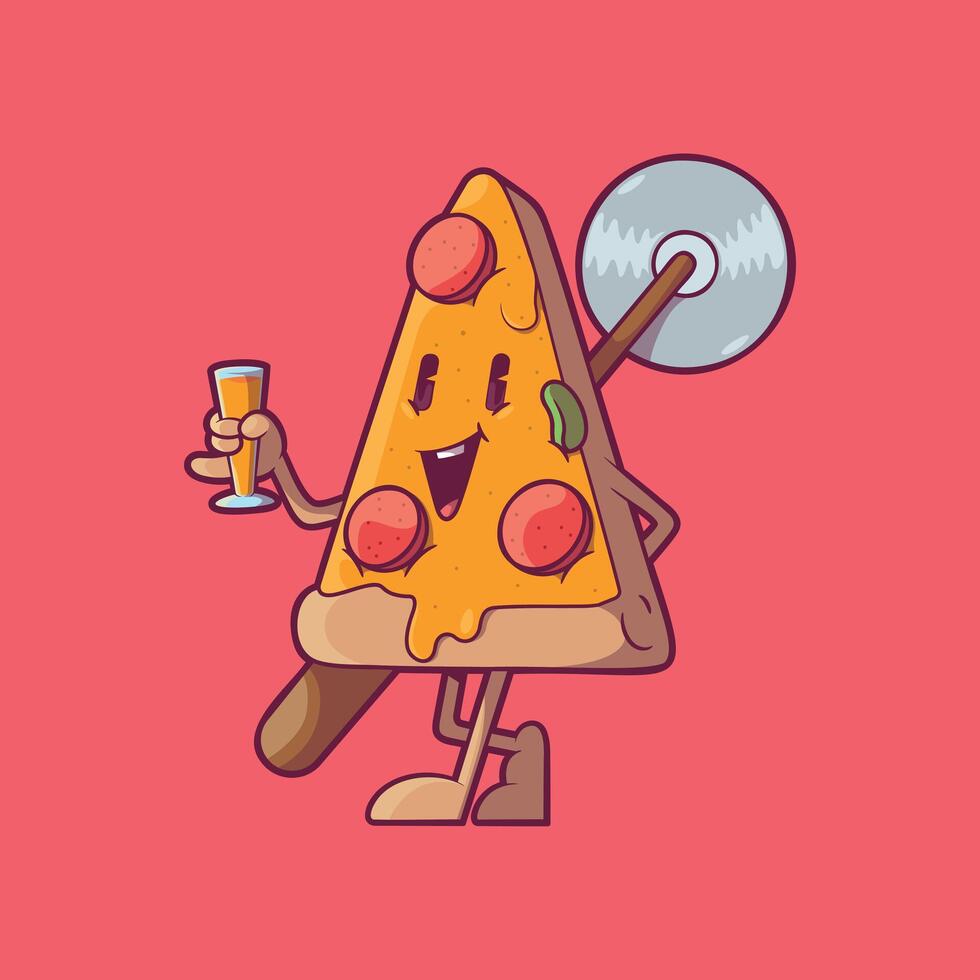 A Pizza slice Character Holding a beer. vector