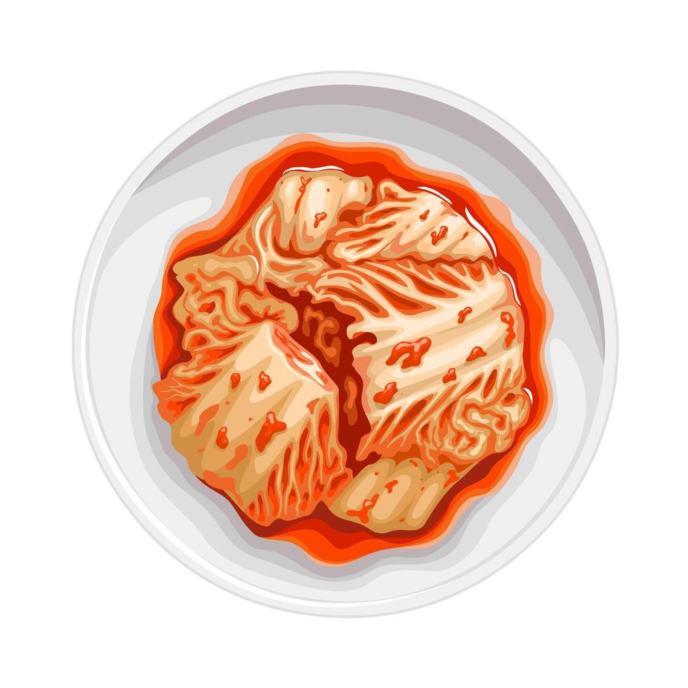 Illustration of Korean traditional Kimchi on white plate, isolated on white background. vector