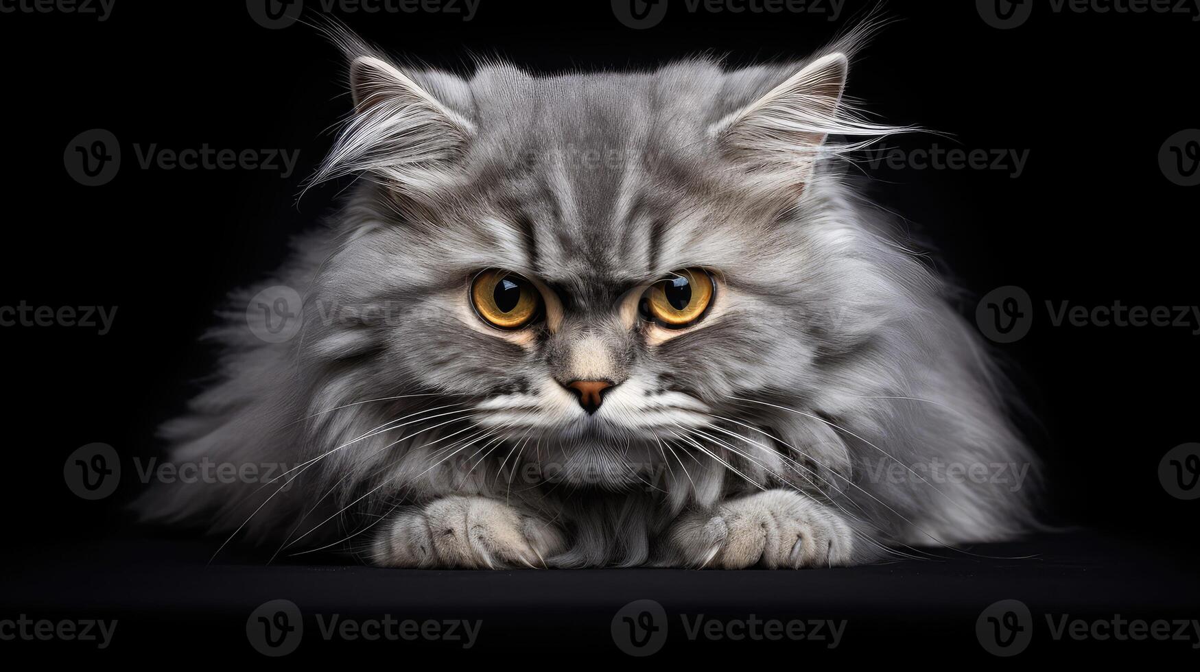 curious cat isolated on black photo