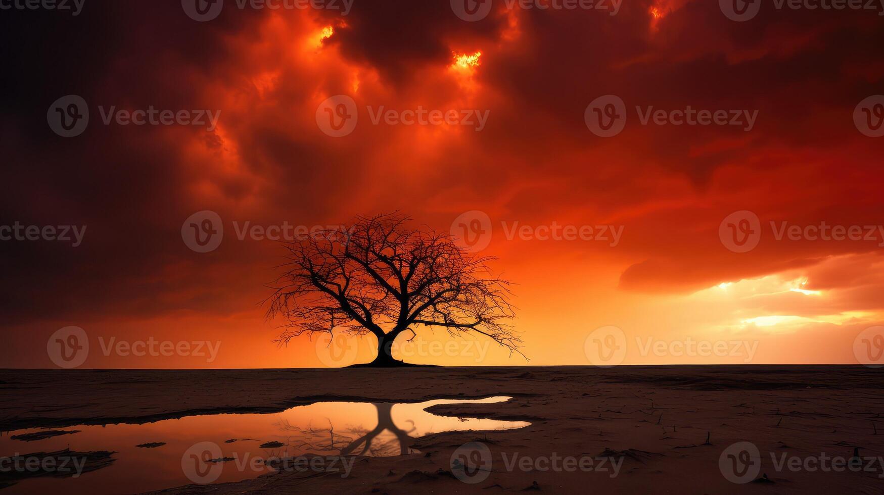 branches orange stormy sky photo
