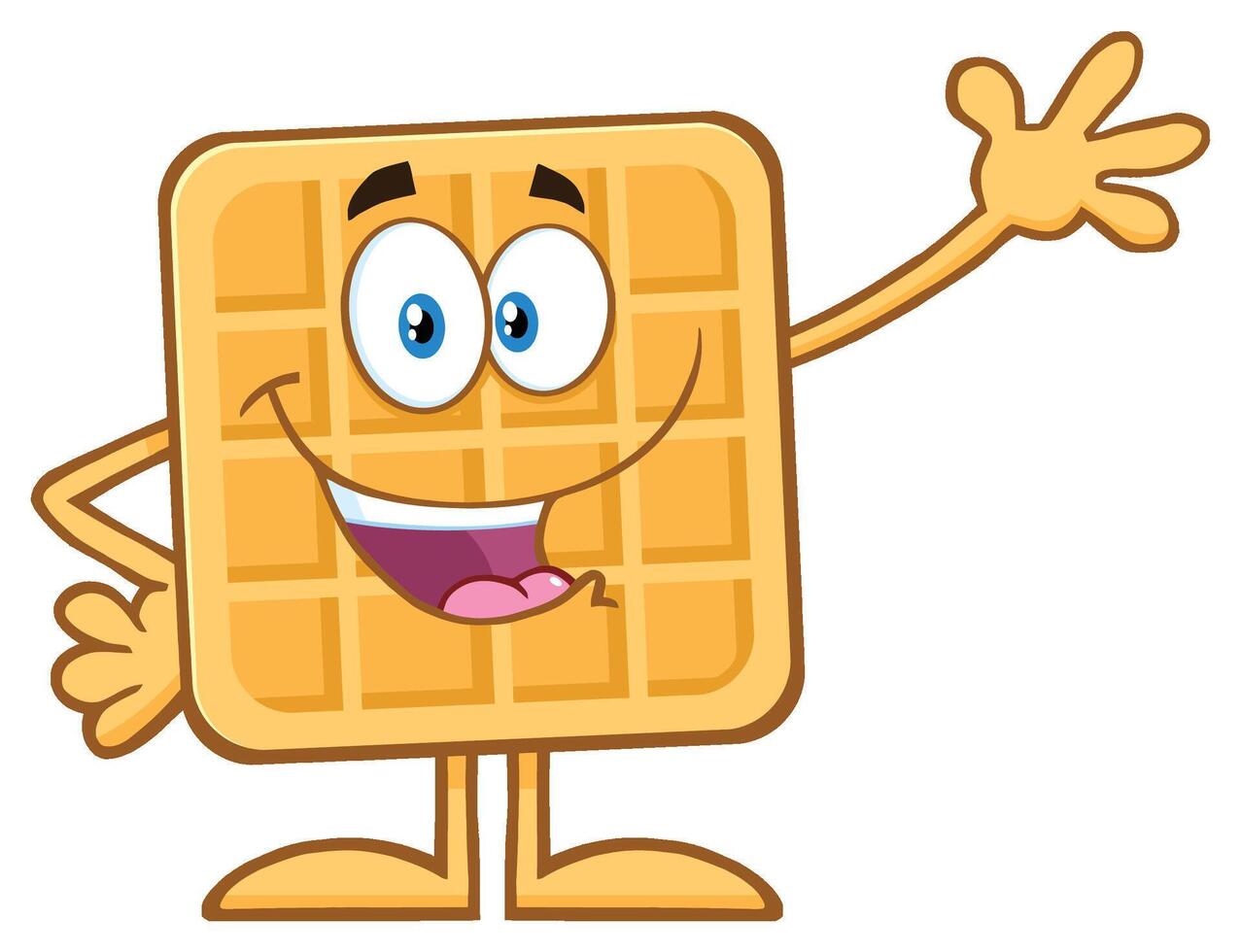 Happy Square Waffle Cartoon Mascot Character Waving vector
