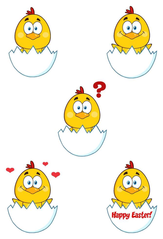 Yellow Chick Cartoon Character. Collection Set - 1 vector