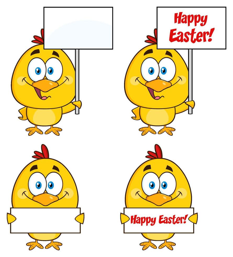 Yellow Chick Cartoon Character. Collection Set - 7 vector