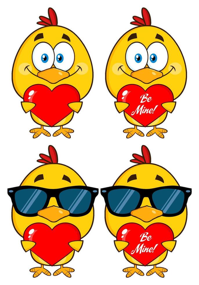 Yellow Chick Cartoon Character. Collection Set - 11 vector