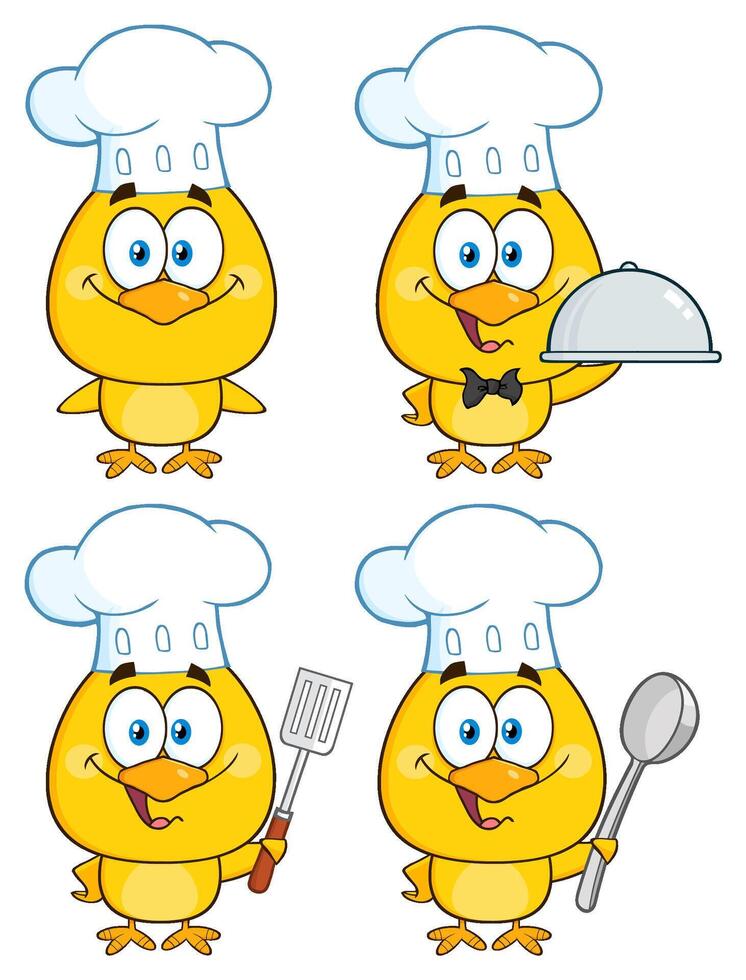 Yellow Chick Cartoon Character. Collection Set - 10 vector
