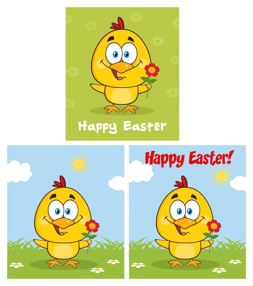 Yellow Chick Cartoon Character. Collection Set - 3 vector