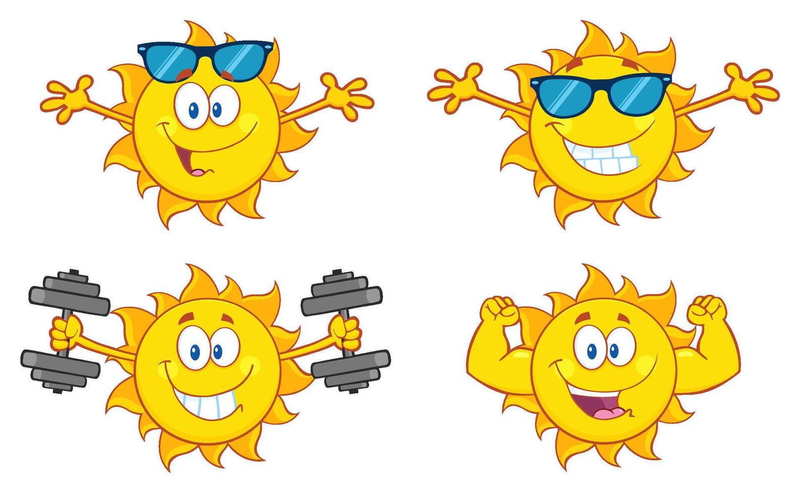 Sun Cartoon Mascot Character. Collection Set - 21 vector
