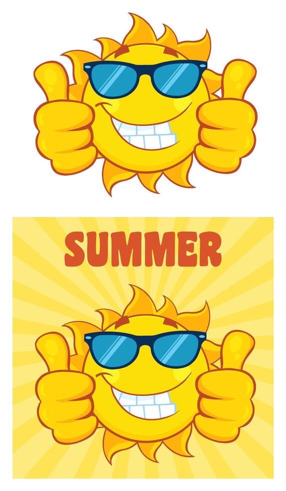 Sun Cartoon Mascot Character. Collection Set - 26 vector