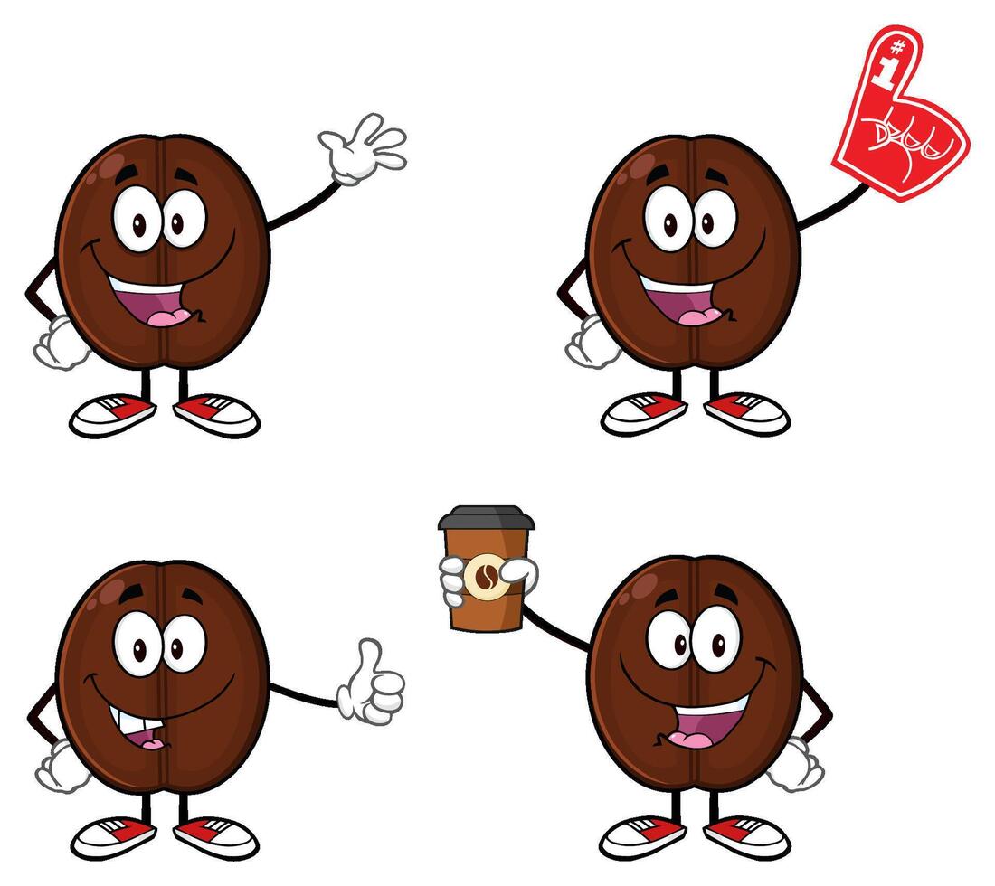 Coffee Bean Cartoon Mascot Character. Collection Set - 1 vector