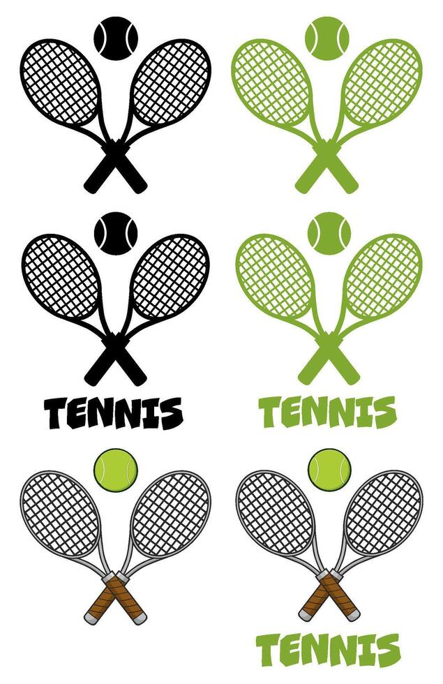 Crossed Racket And Tennis Ball Logo Design Labels. Collection Set - 2 vector