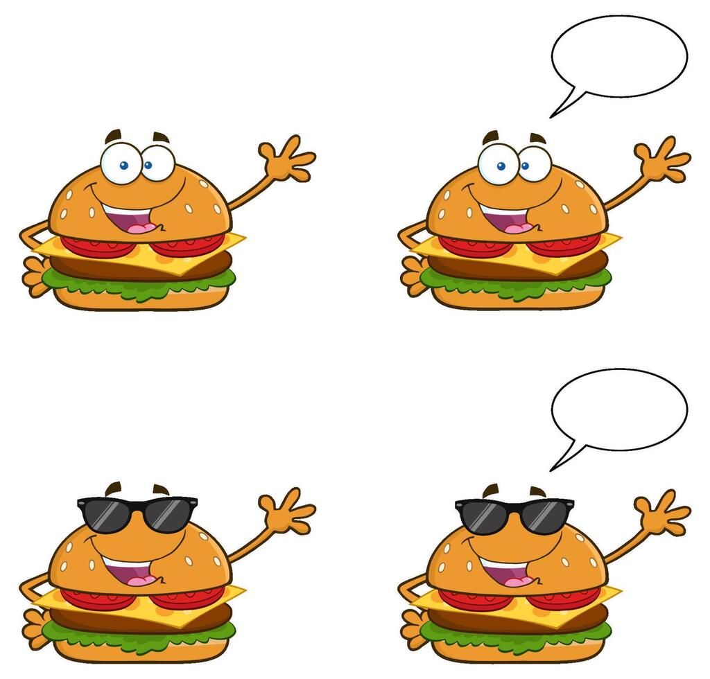 Burger Cartoon Mascot Character. Collection Set - 1 vector