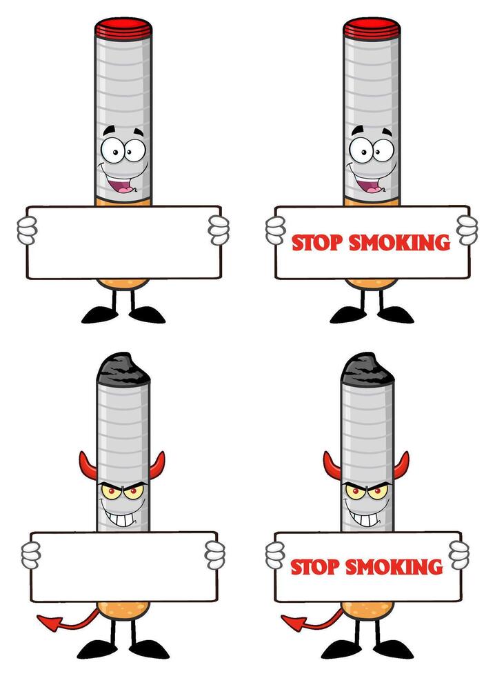Cigarette Cartoon Mascot Character. Collection Set - 1 vector