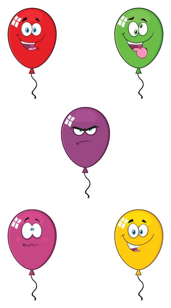Colorful Balloons Cartoon Mascot Character. Collection Set - 1 vector