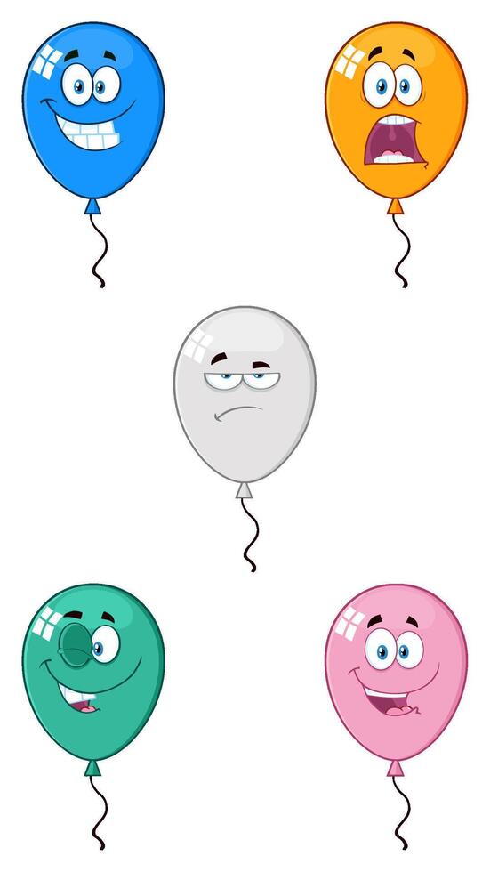 Cartoon Balloons Expressing Happiness, Fear, and Boredom vector