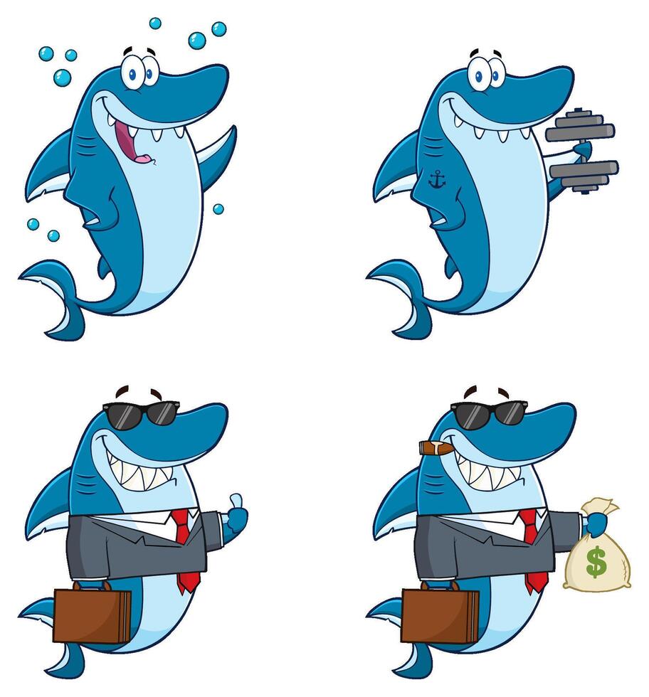Funny Cartoon Sharks in Suits and Sunglasses vector