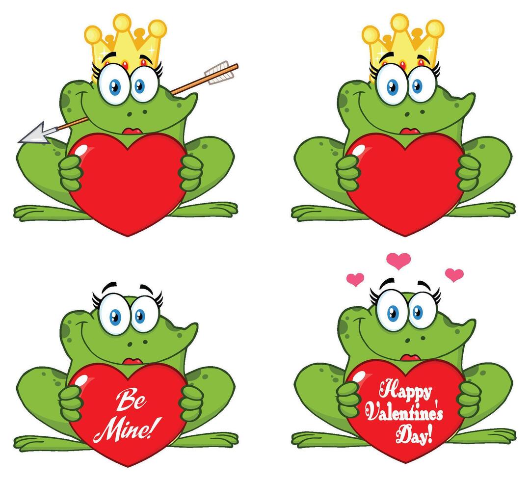 Set of Cute Love Frogs Holding Heart Messages vector