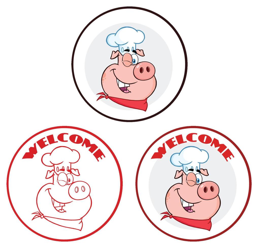 Set of Funny Pig Chef Welcome Signs vector