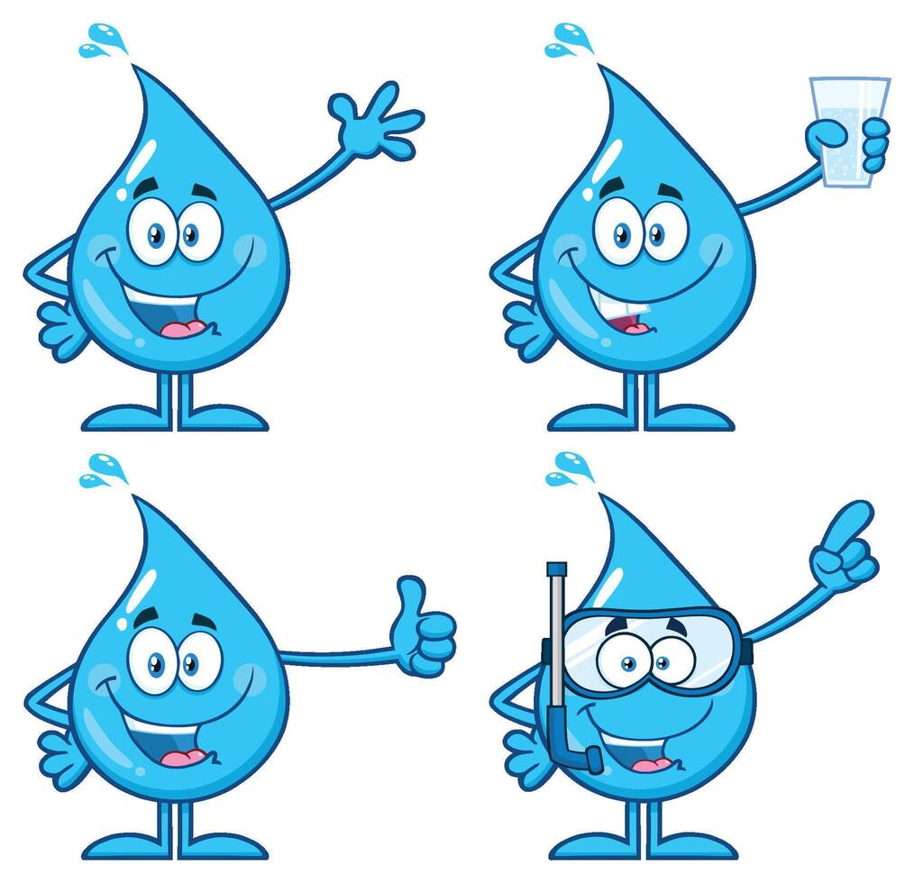 Funny Water Drops Giving Thumbs Up and Holding Water vector