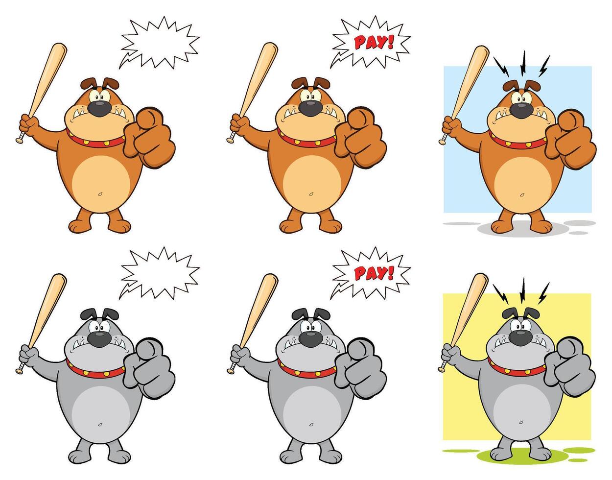 Powerful Cartoon Dog Mascot Set Holding a Bat Ready to Swing vector
