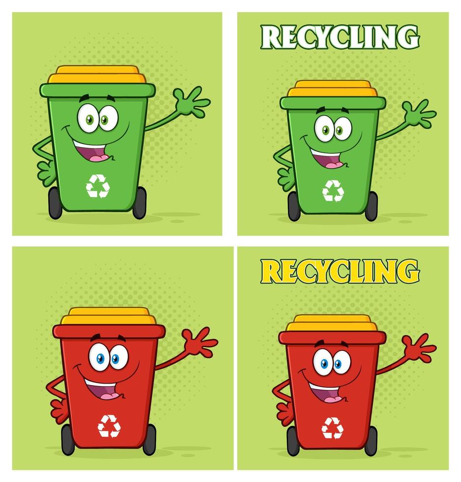 Funny Garbage Bin Mascots Encouraging Recycling vector