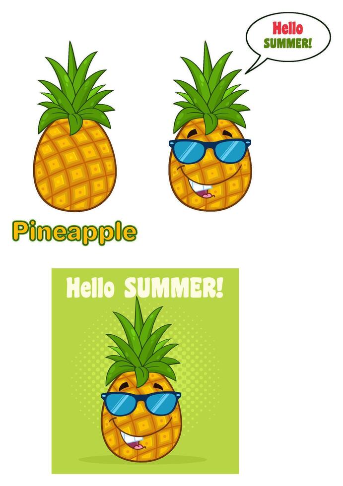 Funny Pineapple Character Saying Hello Summer vector
