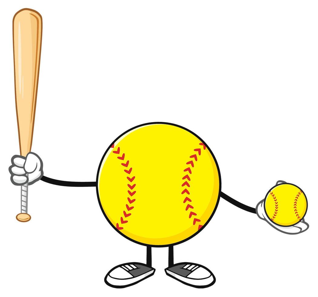 Smiling Softball Player Holding a Bat and a Ball vector