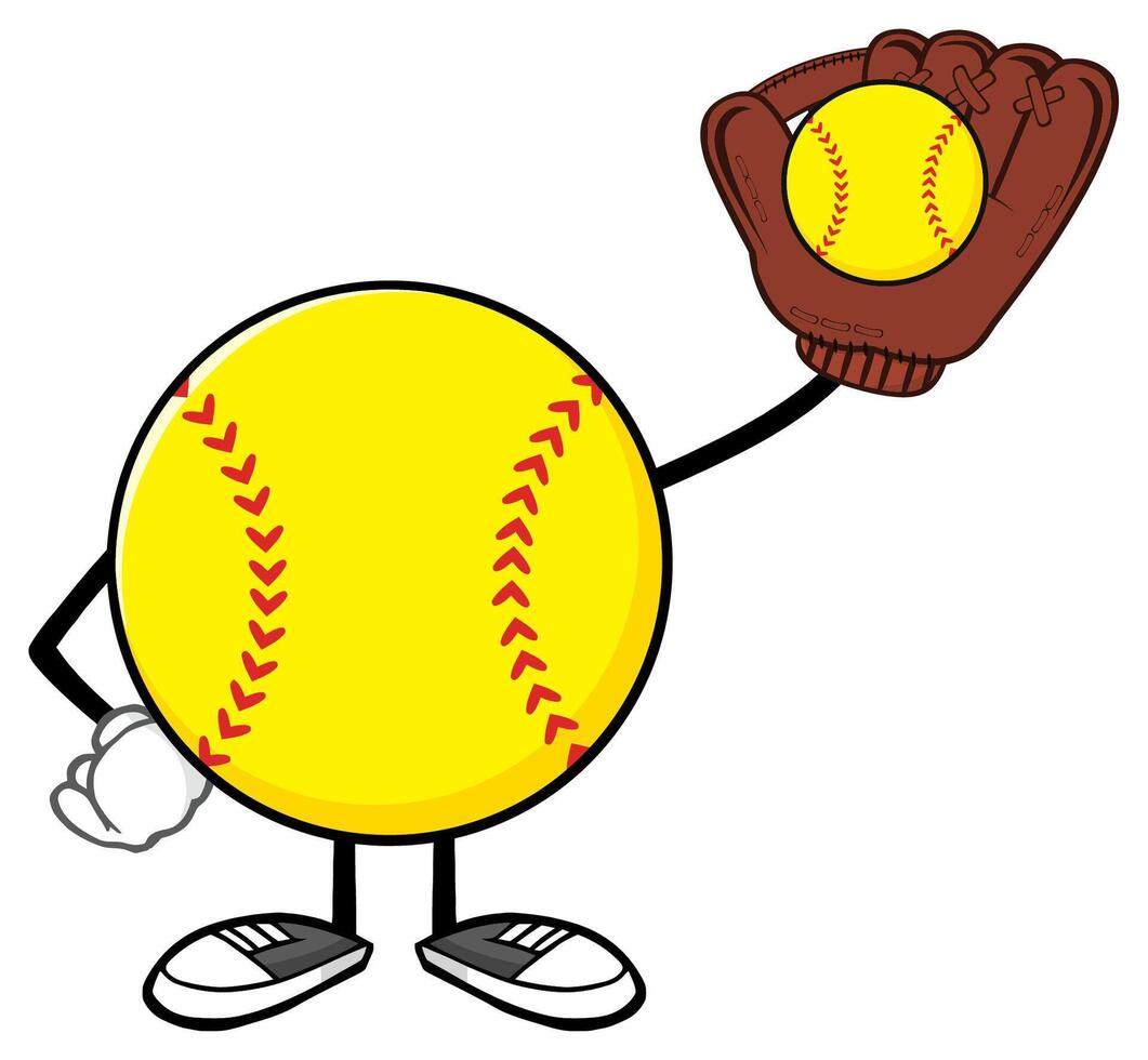 Cartoon Softball Character Holding a Baseball Glove vector