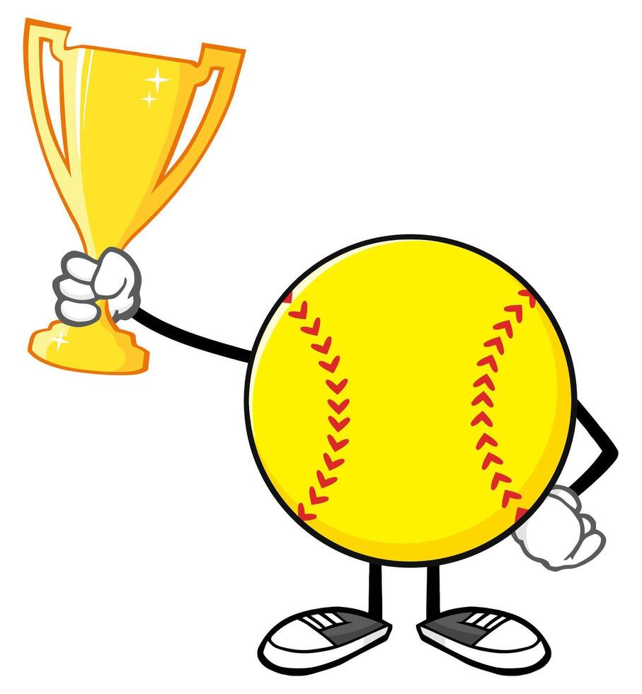 Sporty Softball Character Holding a Golden Cup vector
