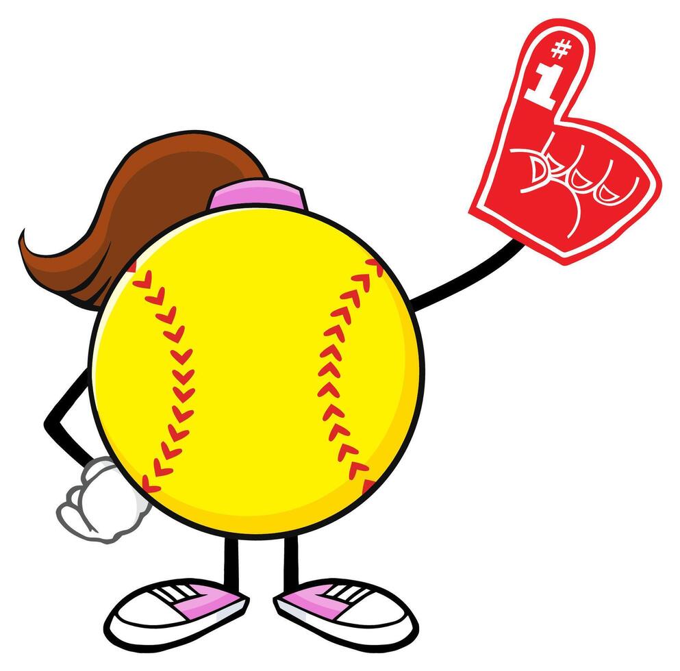 Cute Softball Ball Cartoon Supporting the Team vector