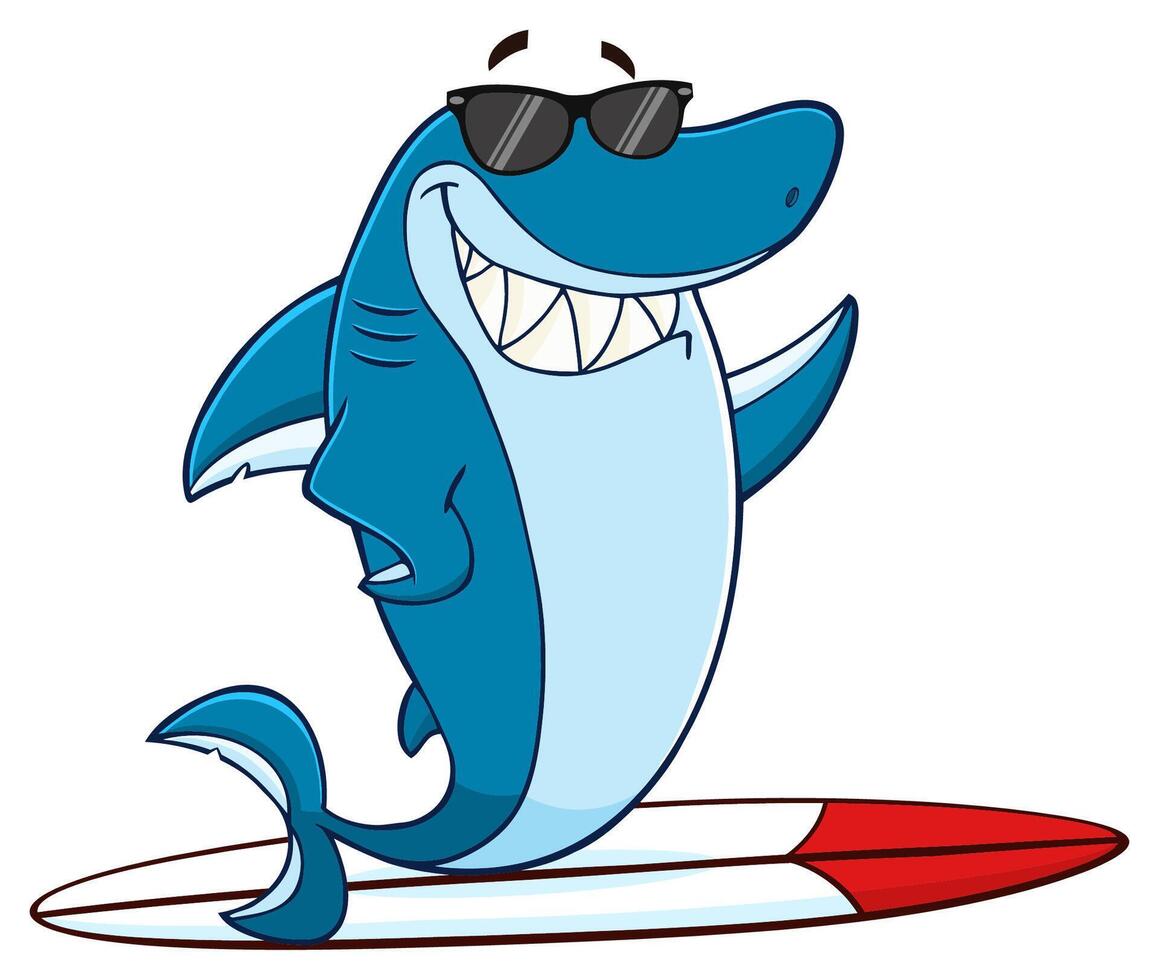 Cartoon Shark with Sunglasses on a Surfboard vector