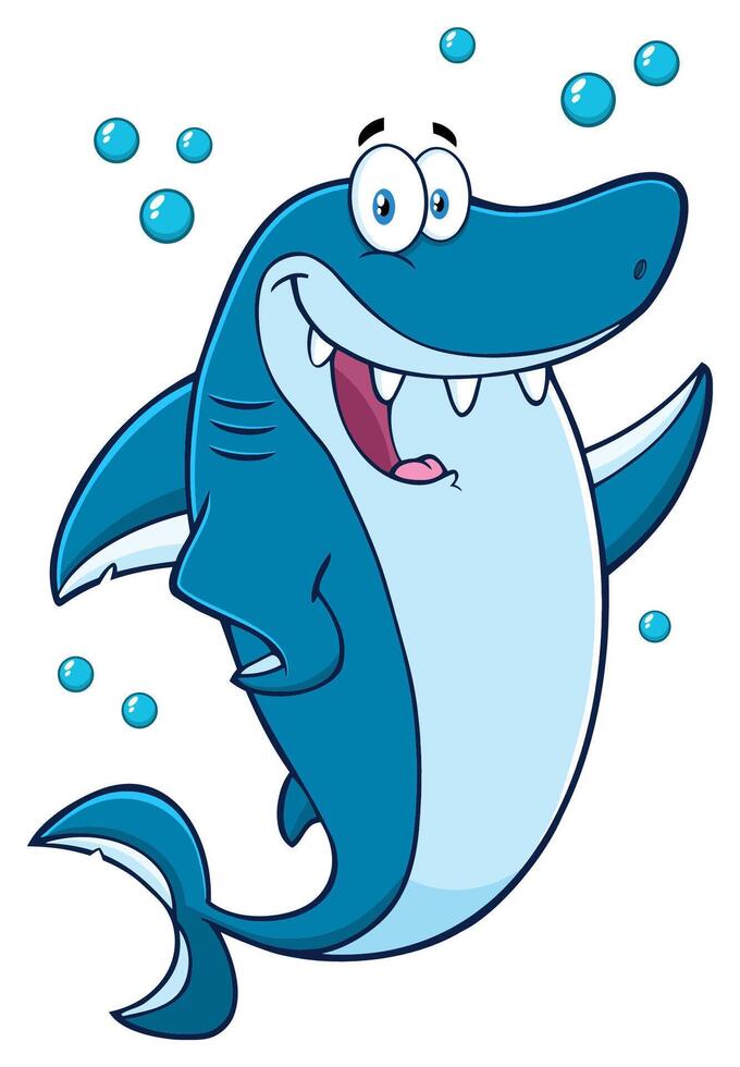 Joyful Cartoon Shark Illustration with Water Bubbles vector