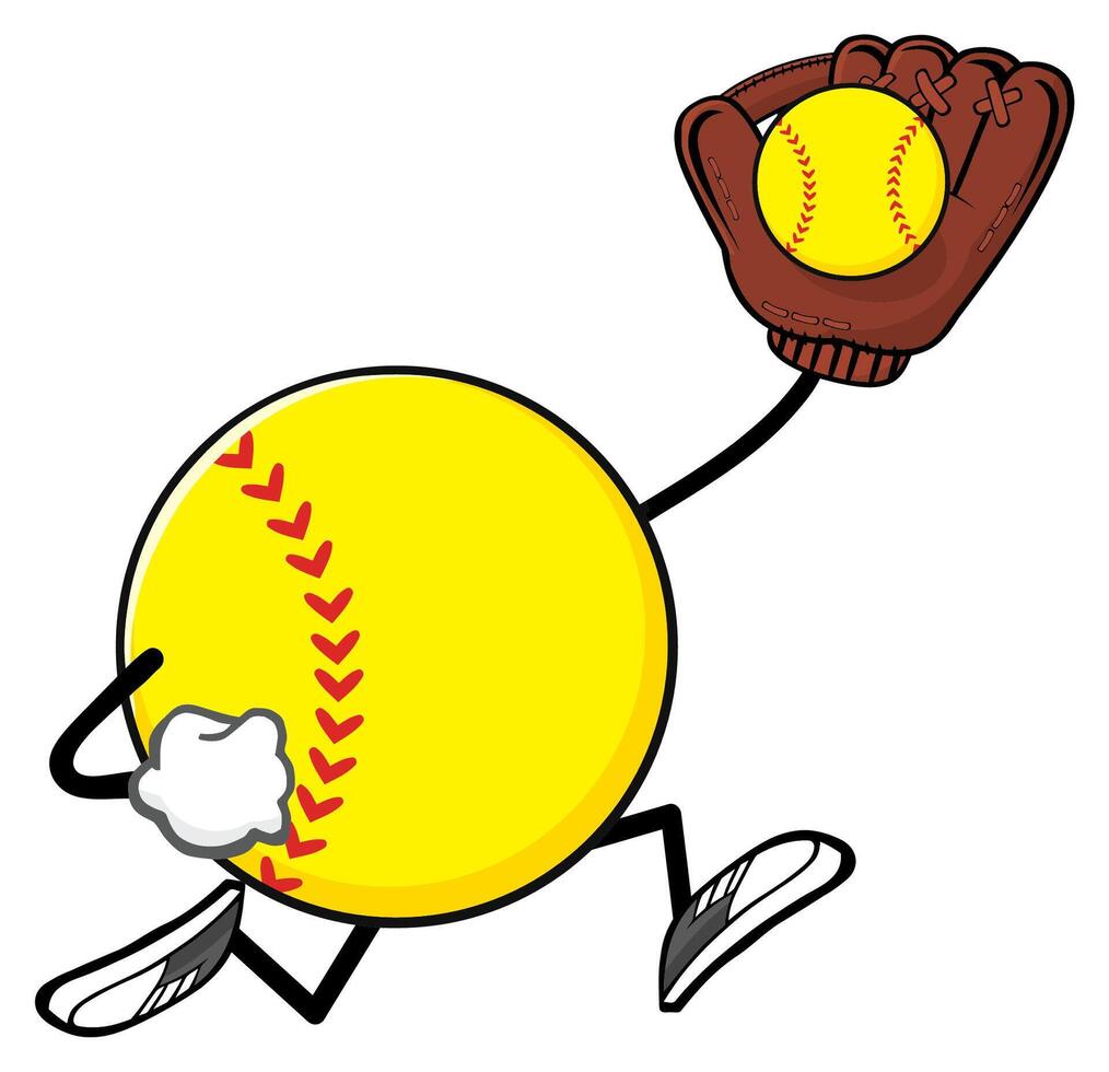 Funny Cartoon Softball Character Catching a Ball vector