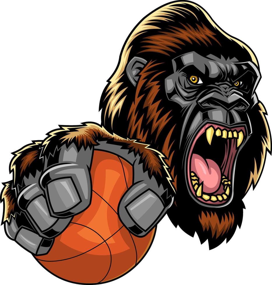 Angry Gorilla Mascot with Claws and Ball vector