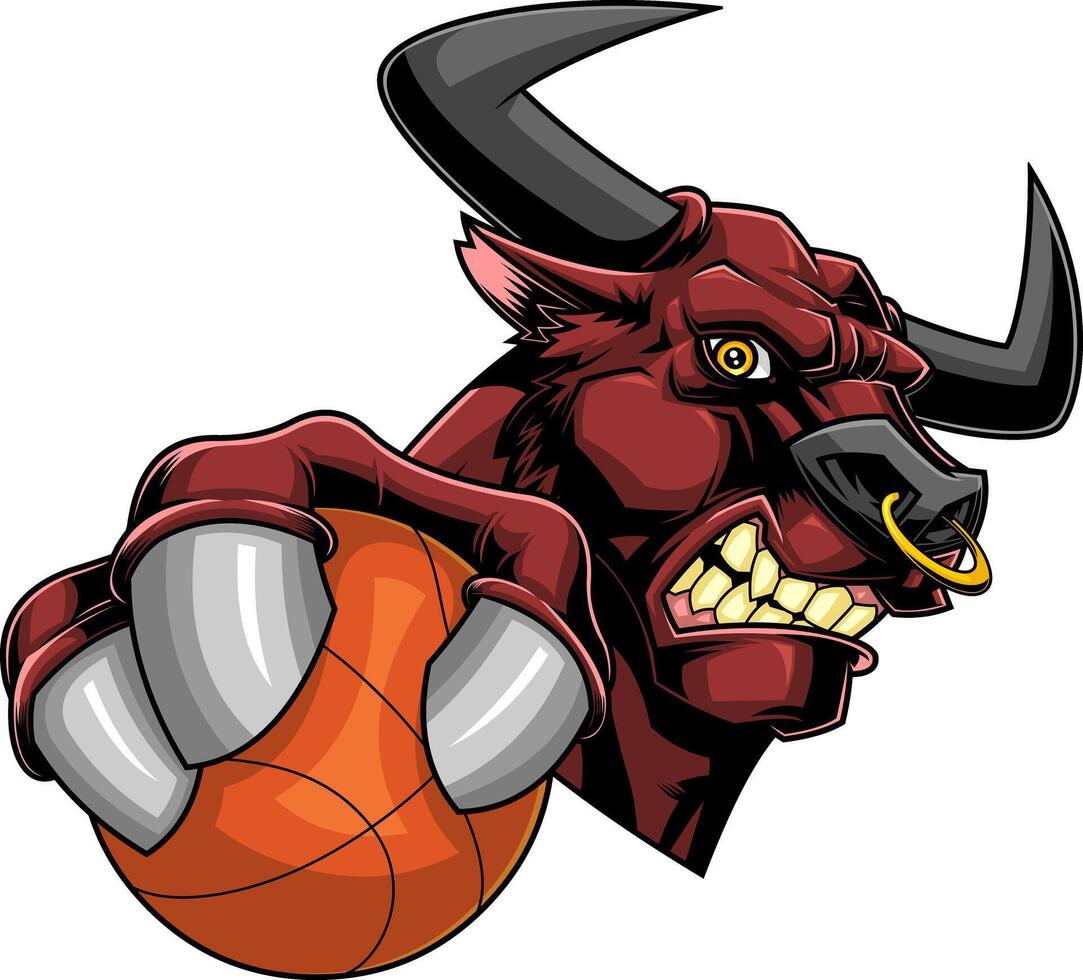 Aggressive Bull Holding Basketball vector