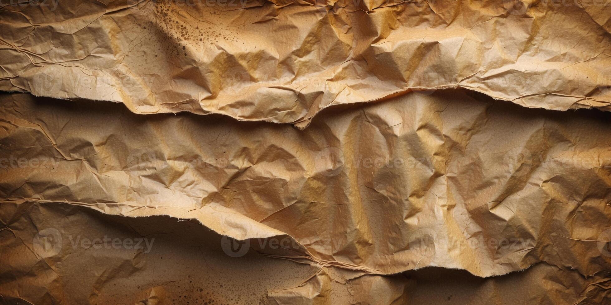 Vintage brown paper with distinct texture and folds photo
