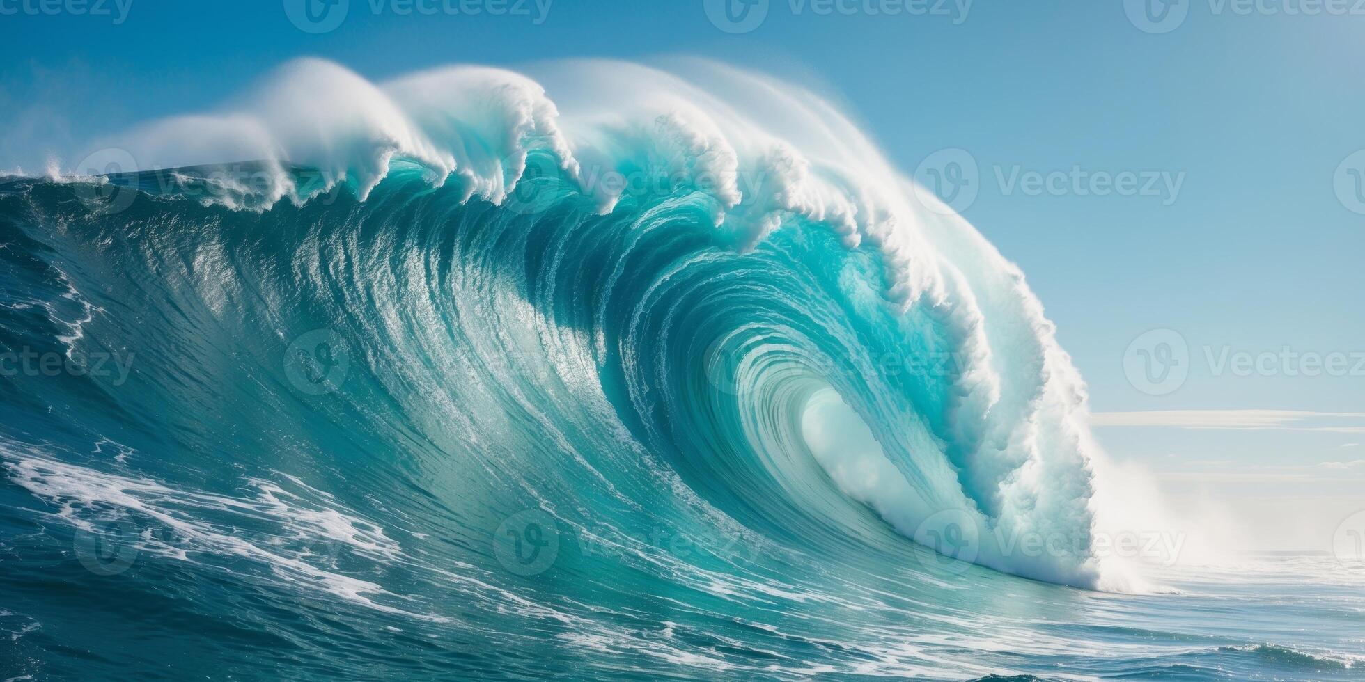 Massive Blue Wave Surges in the Middle of the Ocean photo