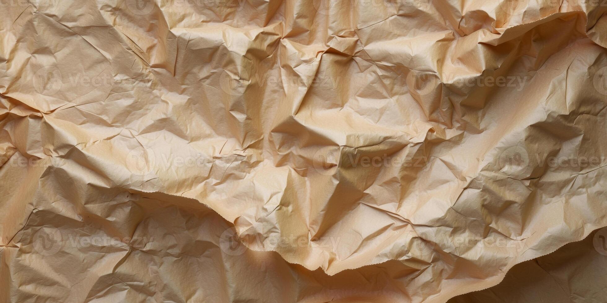 Beige Crumpled Paper Texture Wrinkled Background Craft Paper. photo