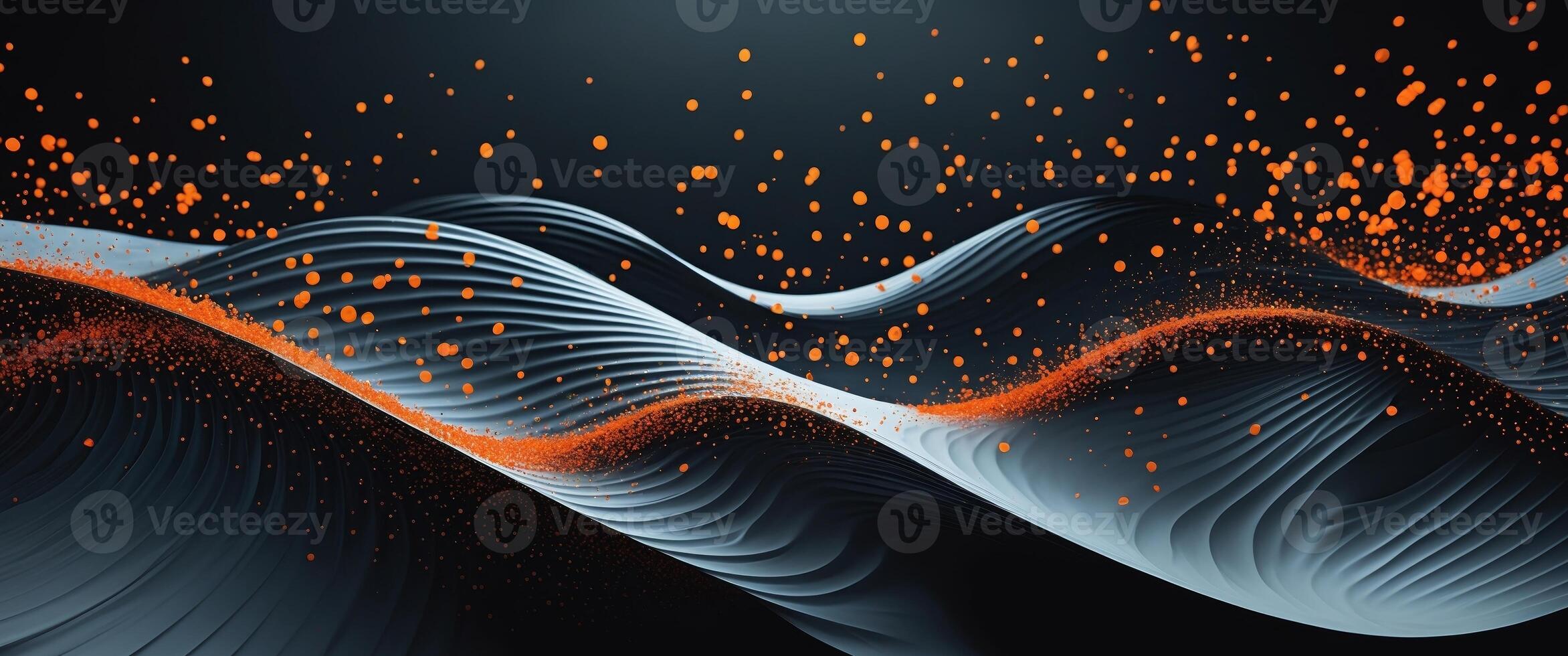 abstract waves with orange particles on dark background modern design and creativity concept. photo