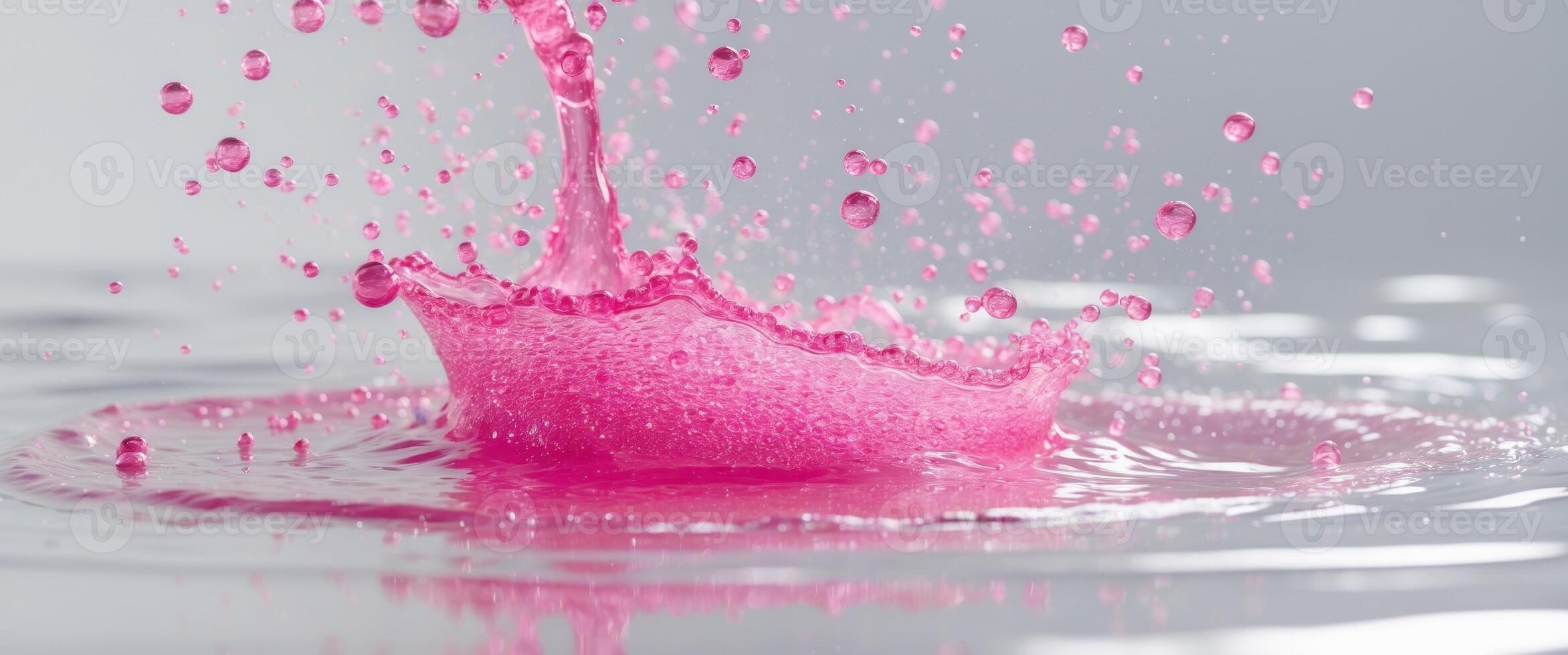Sparkling Pink Liquid in Splashing Water with Bubble Background photo