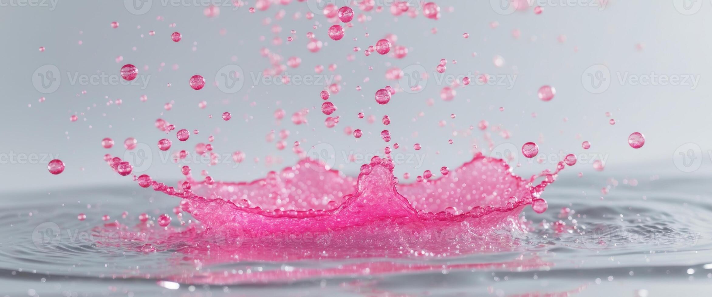 Sparkling Pink Liquid in Splashing Water with Bubble Background. photo