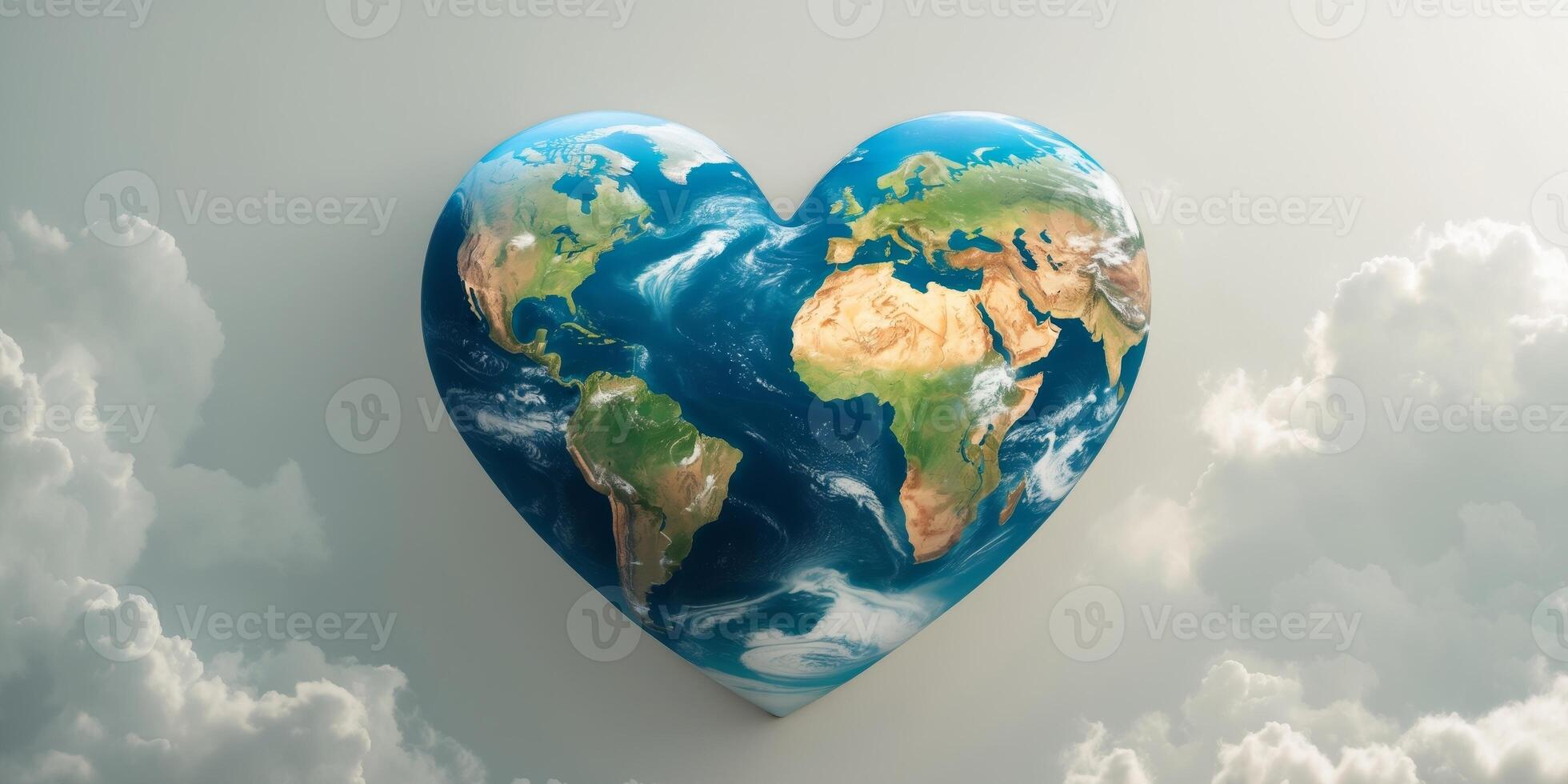 Planet Earth in the shape of a heart with selective focus and copy space photo