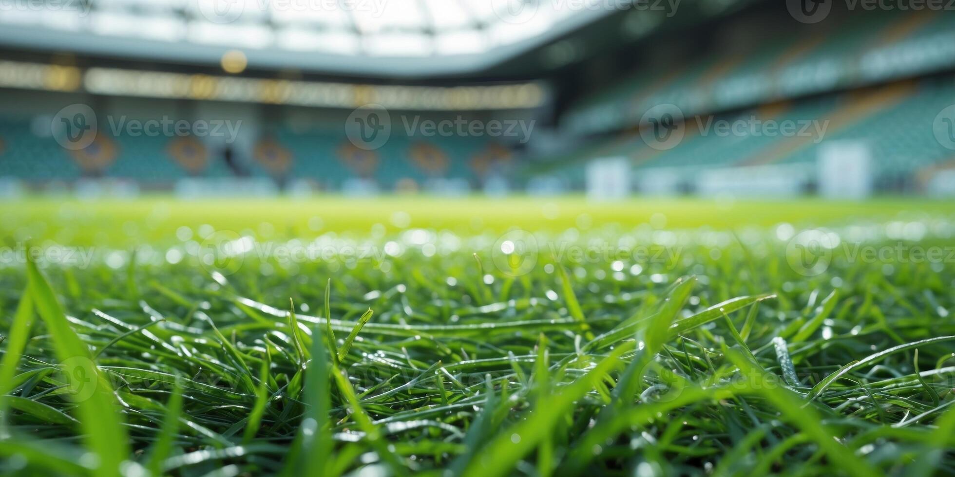 soccer pitch football ground grass on a stadium close up. photo
