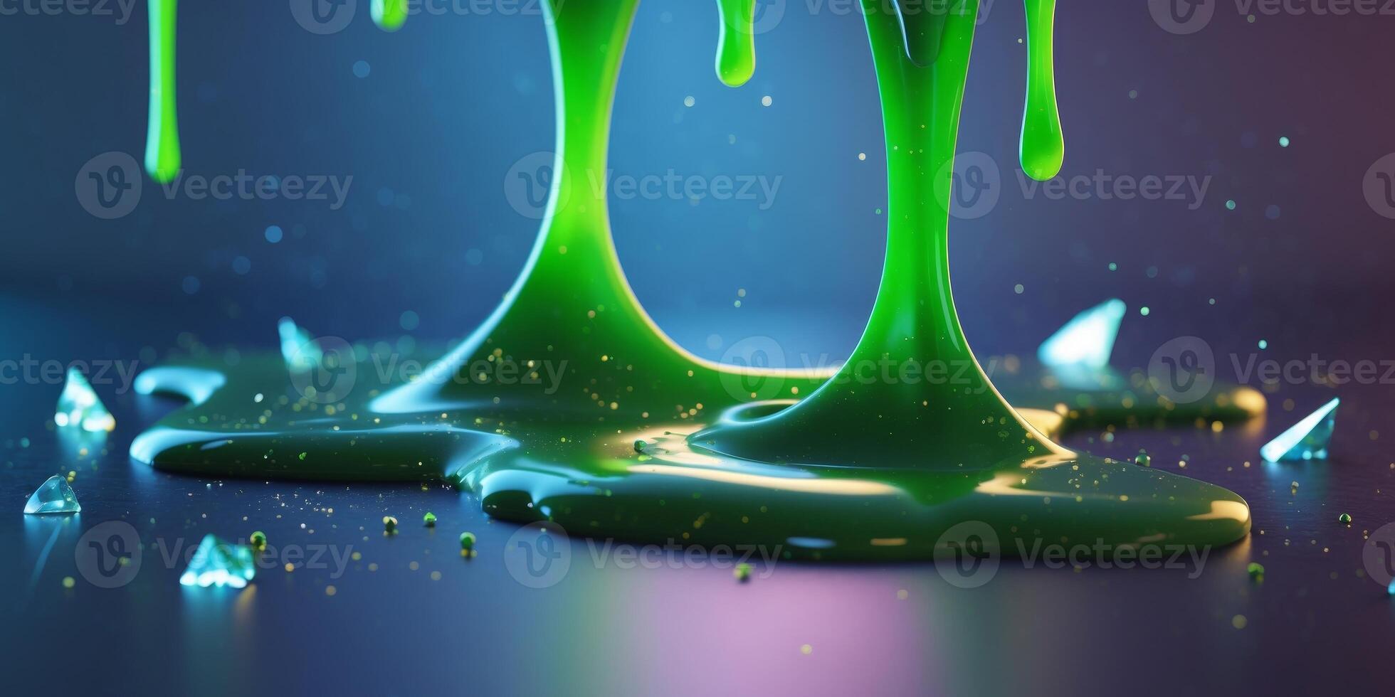 Green slime liquid drip toxic goo wallpaper background. photo
